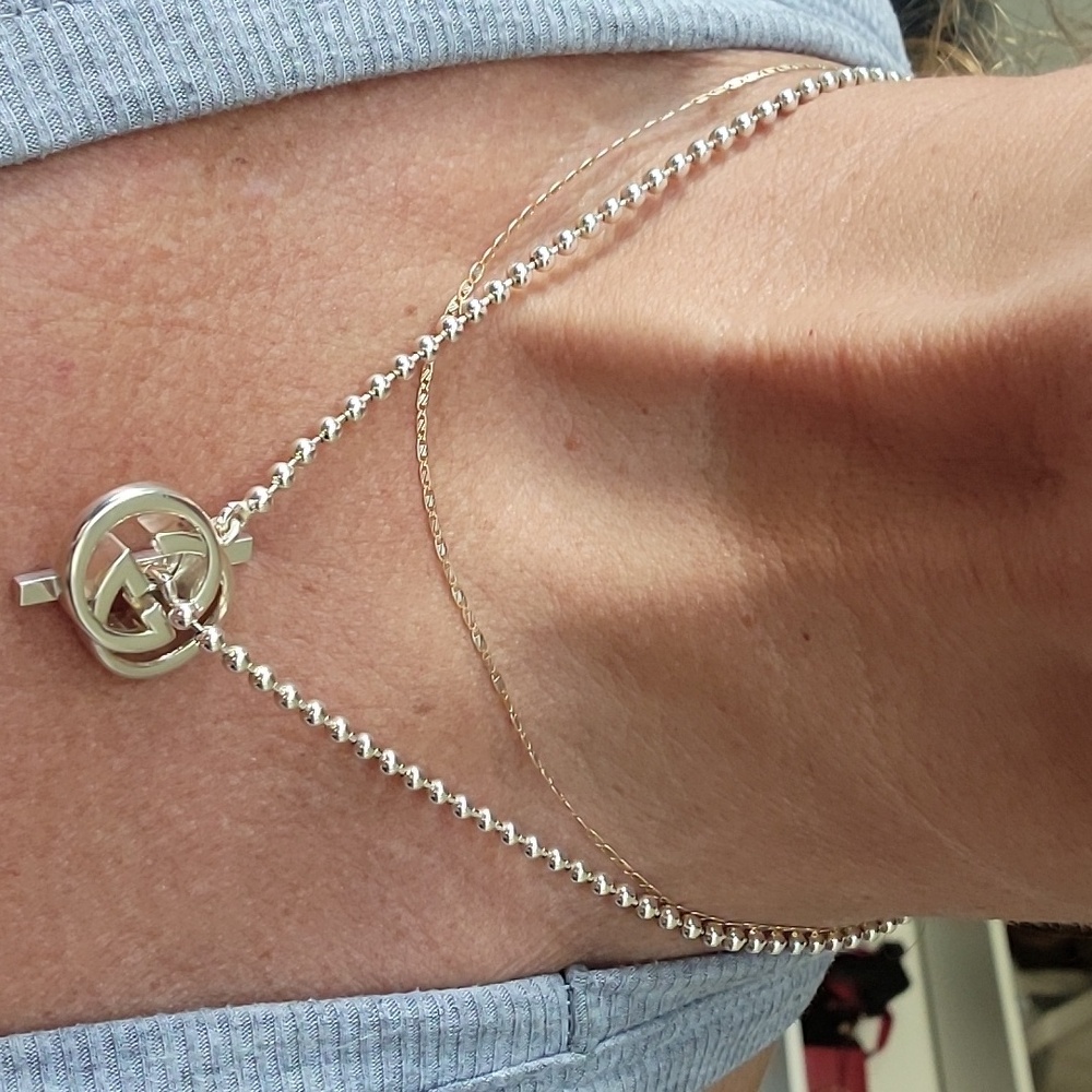 Gucci Sterling Silver Interlocking GG Brit Toggle Necklace - Picture 9 of 10
